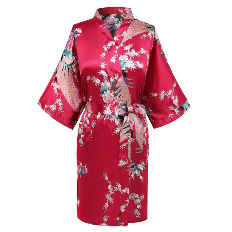 CEARPION Sexy szlafrok drukuj kwiat paw bielizna nocna kobiety bielizna nocna Satin Kimono ubrania domowe Negligee Plus rozmiar S-3XL