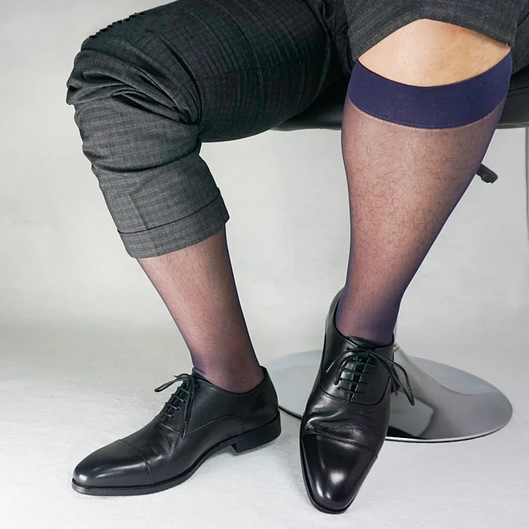 Мужские Формальные носки черные тонкие прозрачные трубки сплошной цвет двухслойные Европейский деловой костюм японские мужские чулки