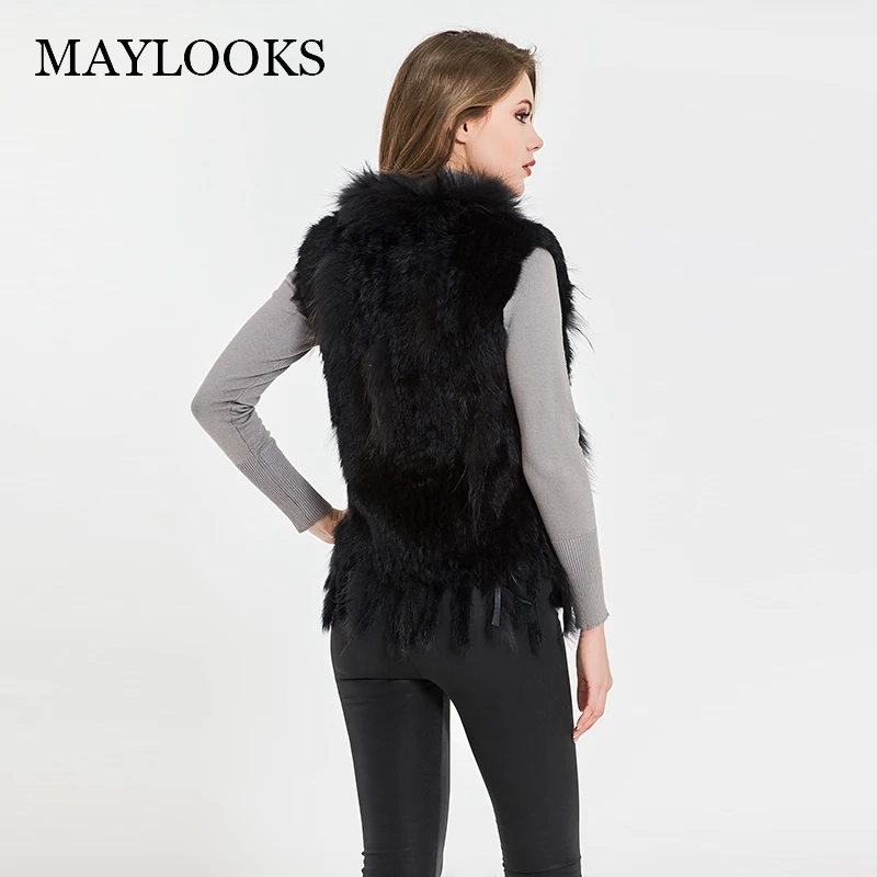 Женский жилет maylook из натурального кроличьего меха с воротником енота Зимняя
