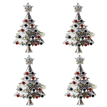 

Christmas Tree Napkin Rings Set of 4 Napkin Holder for Holiday,Wedding,Thanksgiving, Birthday and Party Dinner Table Dec