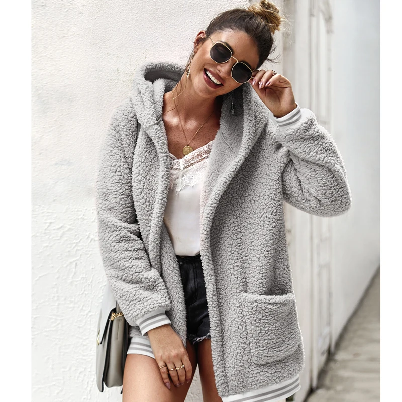 2021 Winter Arrival Women Cotton Fluffy Long Sleeve Jacket Ladies Warm Outerwear Cardigan Coat | Женская одежда