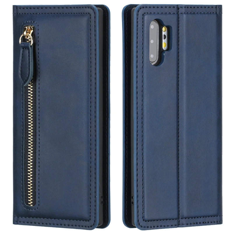Кожаный чехол-кошелек на молнии для samsung Note 10 10+ Магнитный чехол-кошелек для samsung Galaxy S10 S10 Plus чехол с отделениями для карт - Цвет: Blue
