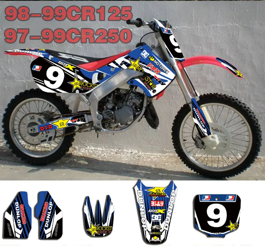 Заказанные акрилатовые команда Графика наклейки для Honda CR125 1998 1999 CR250 1997 1998 1999 CR 250 CR 125 98 99 97