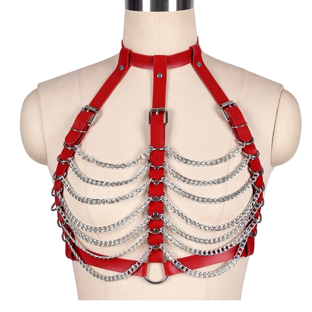Women's Body Harness PU Leather Bra Hollow Out Cage Alloy Carnival Punk  Goth Adjustable Band Dance Costume