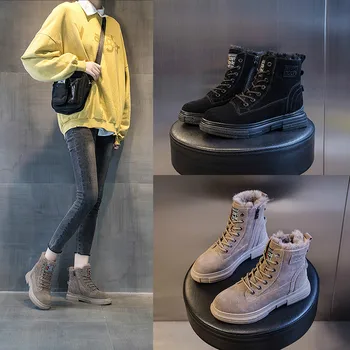 

Snow Boots Women's Fur 2020 New Fashion Winter Shoes Thickened Martin Short Boots Winter Plus Velvet Cotton Shoes Q12-03