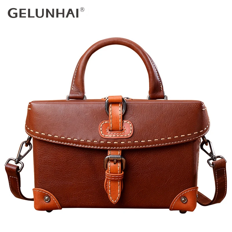 

Cow Leather Vintage style Contrast Color Designer women's shoulder bag vegetable tanned Cowhide small square bag Crossbody Bags