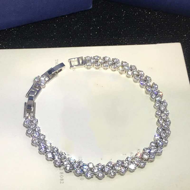 Брендовые ювелирные изделия из чистого 925 пробы серебра для женщин, серебряный браслет-цепочка с кристаллами, Praty ювелирные изделия, полный браслет с кристаллами