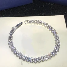 Брендовые ювелирные изделия из чистого 925 пробы серебра для женщин, серебряный браслет-цепочка с кристаллами, Praty ювелирные изделия, полный браслет с кристаллами