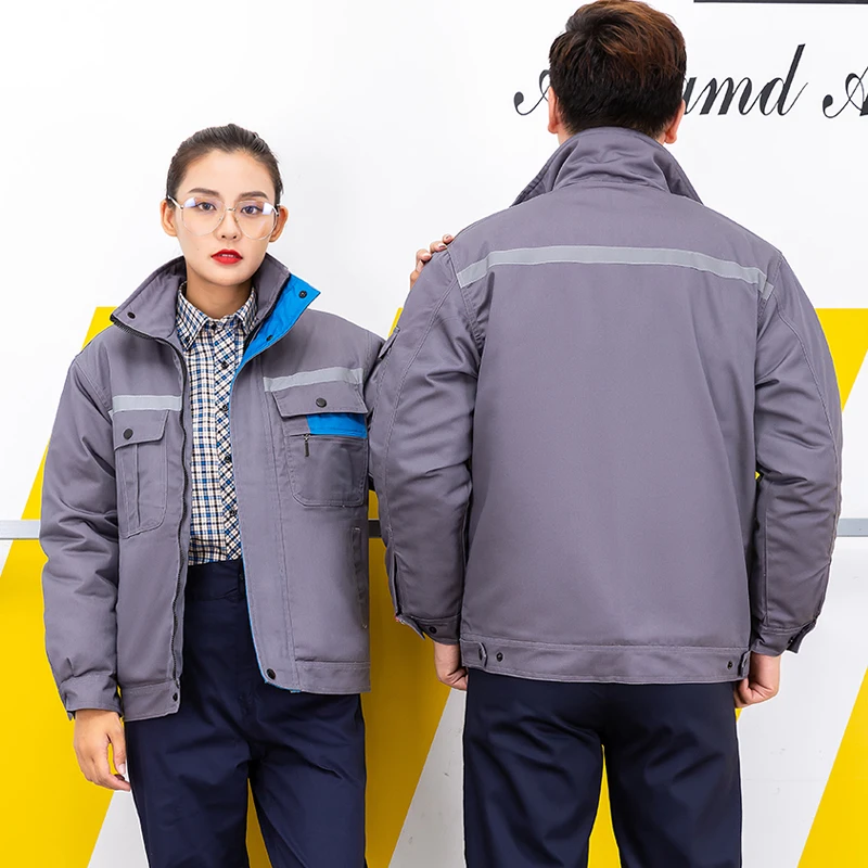 Winter Work Clothing cotton padded Reflective wadded Jacket+Pant reflective Auto Repair Welding suit Workshop Overall Uniforms