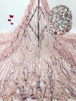 

2019 High Quality Nigerian Sequins Lace Fabrics African French Net Lace Fabric Embroidered Tulle Mesh Lace Fabric