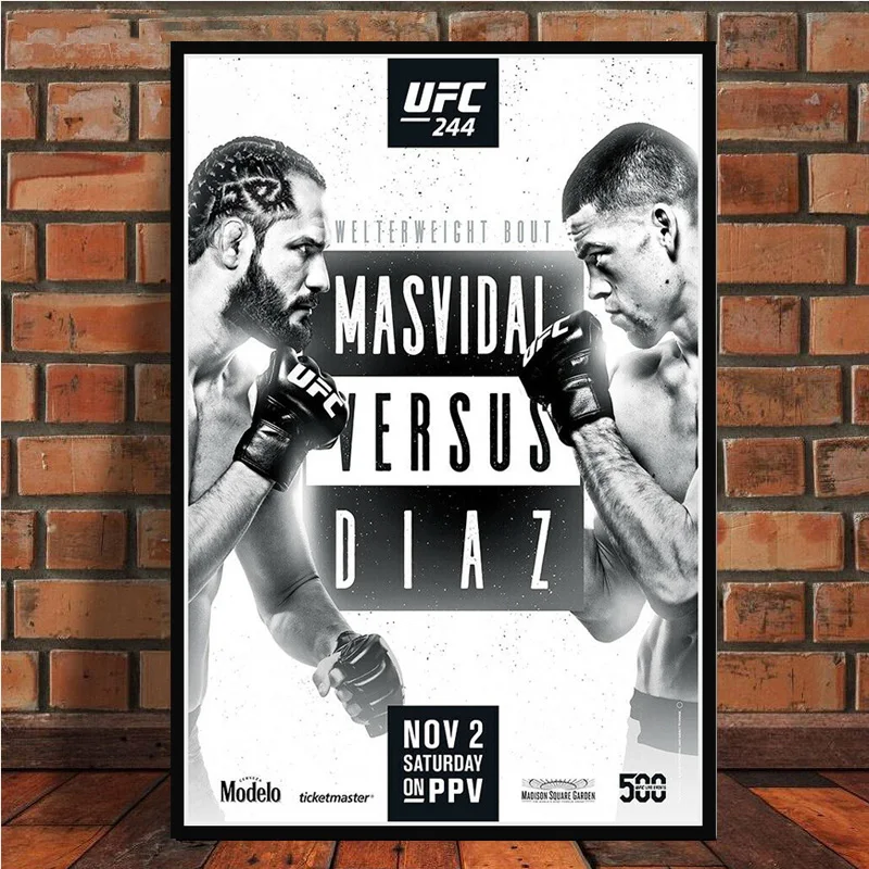 NT-008 плакат на стену UFC 244 Nate Diaz vs Jorge Masvidal Fight, шелковая картина, печать на холсте для декора дома