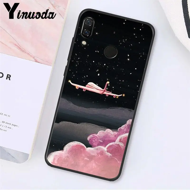 black with white moon stars space Cloud Girl Travel Plane