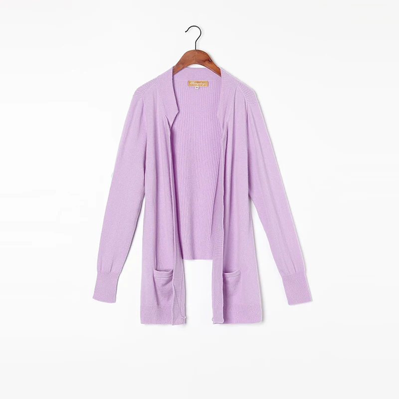 

100 Cashmere Sweater Women Long Cardigan High Quality Winter Sweaters Purple Green Gray Warm Soft Solid Natural Fabric