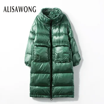 

2019 Winter New Fashion Womens White Duck Down Down Jackets Females Medium Long Over Knee Casual Warm Slim Ultra Light Coats