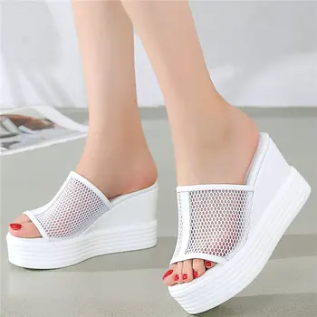 

New Women Breathable Mesh Platform Wedges Slippers Female High Heel Pumps Shoes Open Toe Gladiator Sandals Summer Outdoor Slides