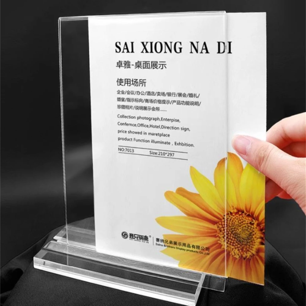 Acrylic Sign Holder A4 Clear Price Tag Table Sign Holder Restaurants Menu Display Stand Ad Poster Frame 2pcs