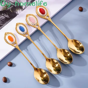 

Ceramic Handle stainless Steel Spoon Golden Spoon Mixing Spoon Dessert Spoon Honey spoons Household Kitchen Appliances
