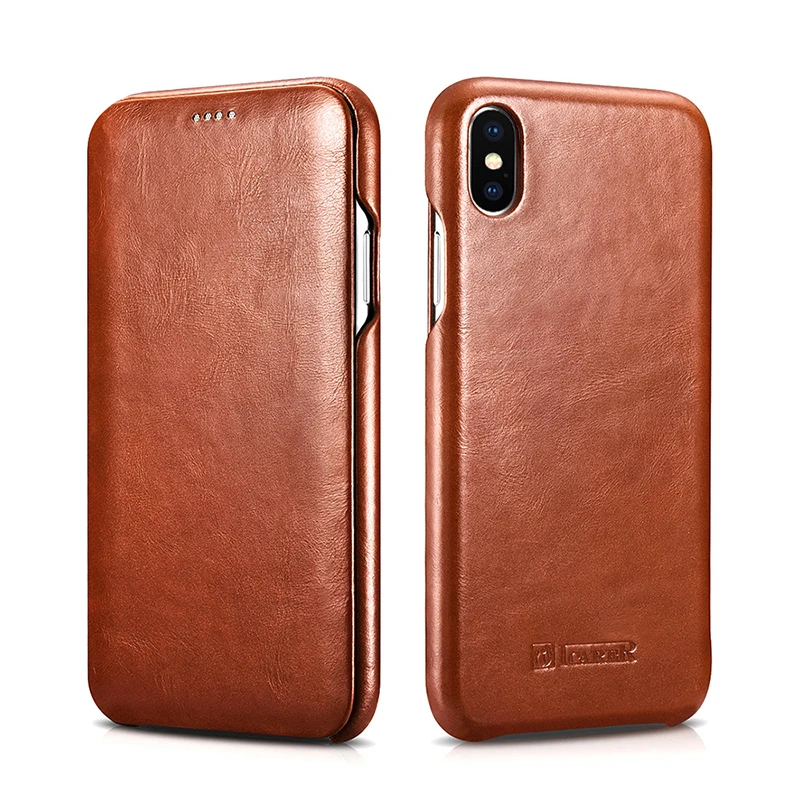 Чехол из натуральной кожи для iPhone 11 Pro XS Max XR 7 8 Plus, тонкий магнитный винтажный кошелек из воловьей кожи, чехол-книжка - Цвет: Brown
