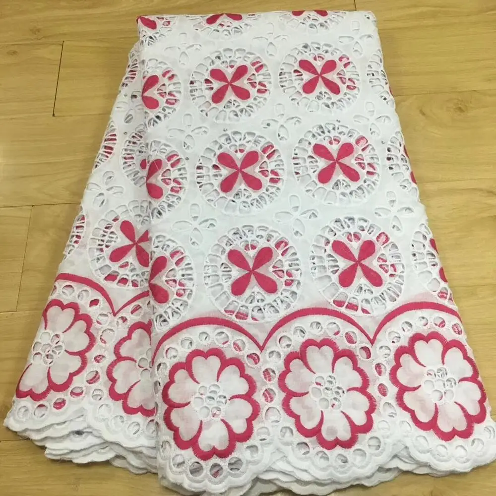 Высокое качество африканская сетчатая кружевная ткань хлопок вышивка французская швейцарская вуаль пробивная хлопковая кружевная ткань белая 5 ярдов