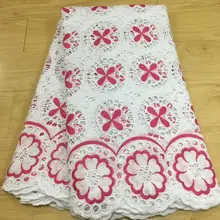 Высокое качество африканская сетчатая кружевная ткань хлопок вышивка французская швейцарская вуаль пробивная хлопковая кружевная ткань белая 5 ярдов