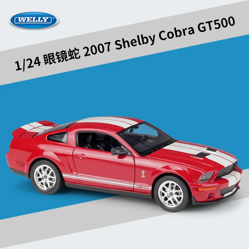 

WELLY Diecast 1:24 Scale Metal Model Car 2007 Shelby Cobra GT500 Sports Car Street Racing Alloy Toy Car For Kids Gift Collection