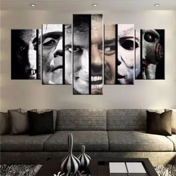 

5 Piece Framed Canvas Prints Halloween Faces of Horror Painting Wall Art Pictures for Living Room Home Decor