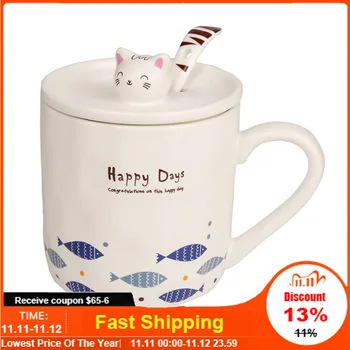 

Ceramic Mug Coffee Mug Milk Cup Juice Cartoon Glass with Lid Heat Resistant Couple Glass Drinkware Gift Kitchen Dining Drinkware