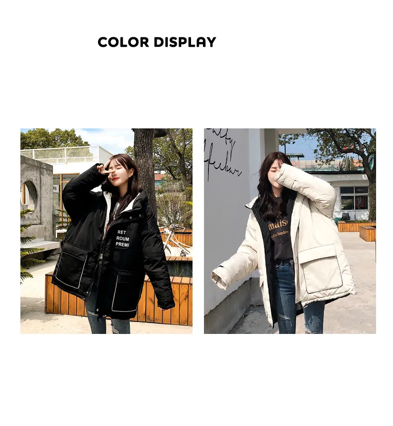 Women Winter Jackets Coat Thick Warm Hooded Jacket Casual Solid Outwear Cotton-padded Loose Short Oversize Tide Female