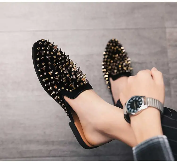 Zapatillas de vestir sin cordones para hombre, mocasines con descubierta, de cuero ante, a la talla grande|Zapatos informales de hombre| - AliExpress