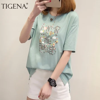 

TIGENA Cute Print T-shirts Women Fashion 2020 Summer Short Sleeve T Shirt Women Casual Loose Graphic Tees Tops Female Tshirt