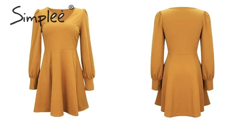Simplee элегантное свободное короткое платье для вечеринки уличное яркое желтое платье с v-образным вырезом офисное женское осеннее шикарное платье для работы