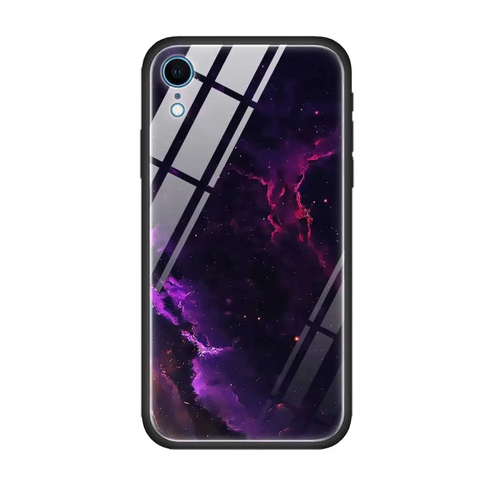 Чехол из закаленного стекла для Apple iPhone 8 7 6 6S Plus, чехол для iPhone 11 11Pro XS MAX XR X, силиконовый край, Звездный градиент пространства - Цвет: T01