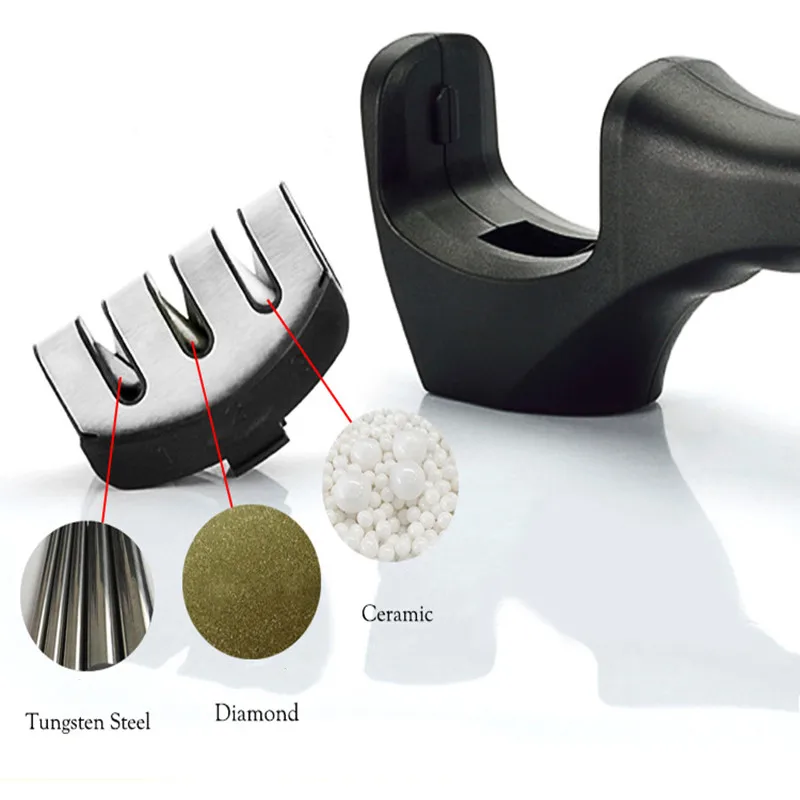 3 Stages Knife Sharpener Diamond Ceramic Rod Sharpener Sharpening Tool Stainless Steel Blade Non-slip Base
