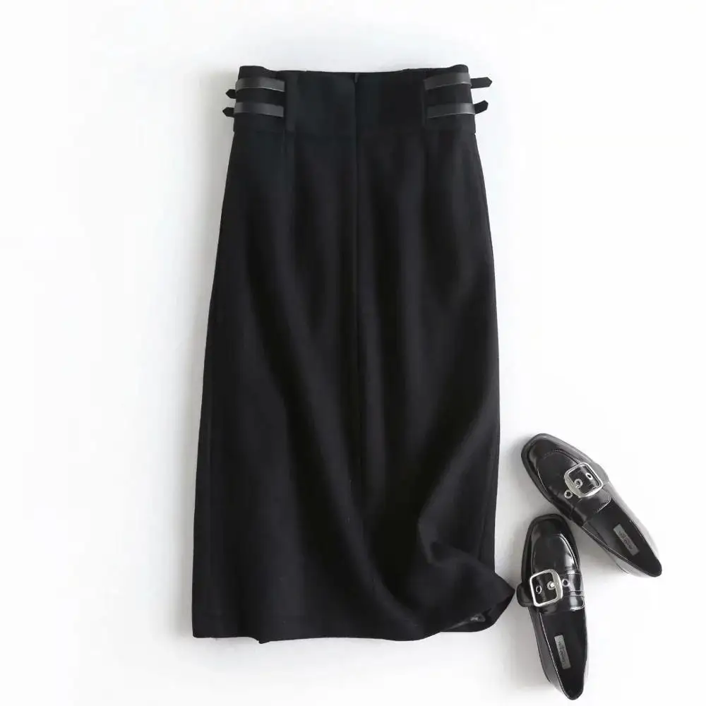 Увядшая английская элегантная Офисная Женская фланелевая прямая Длинная юбка с высокой талией и поясом, Женская юбка faldas mujer moda, женские юбки
