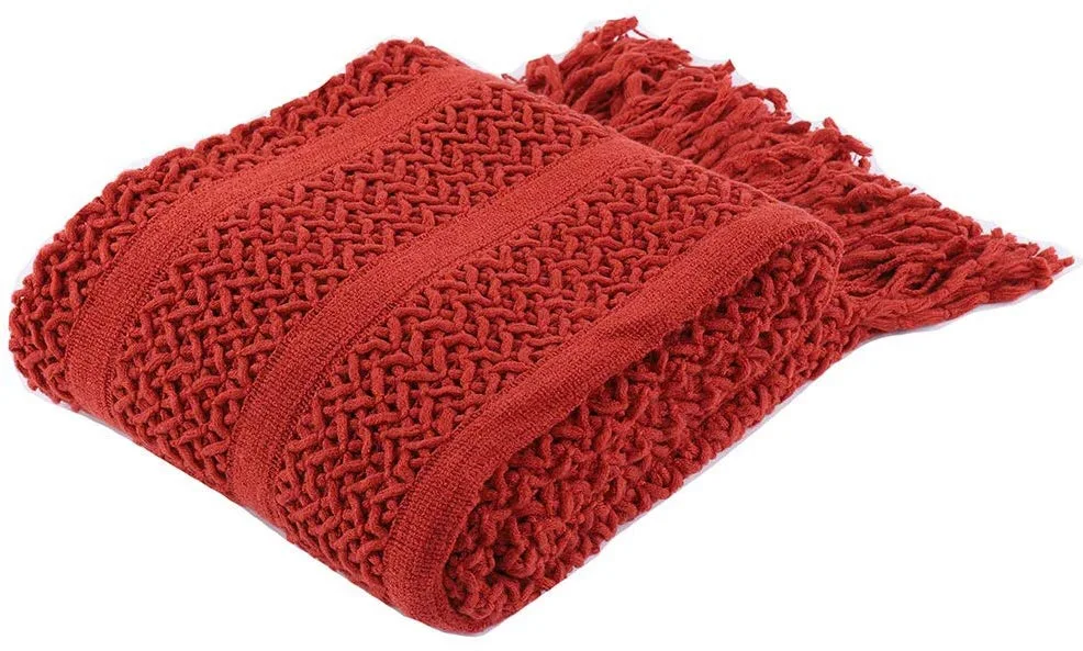 Battilo однотонное вязаное Сетчатое одеяло с кисточками, супер мягкое теплое разноцветное одеяло для дивана - Цвет: Red