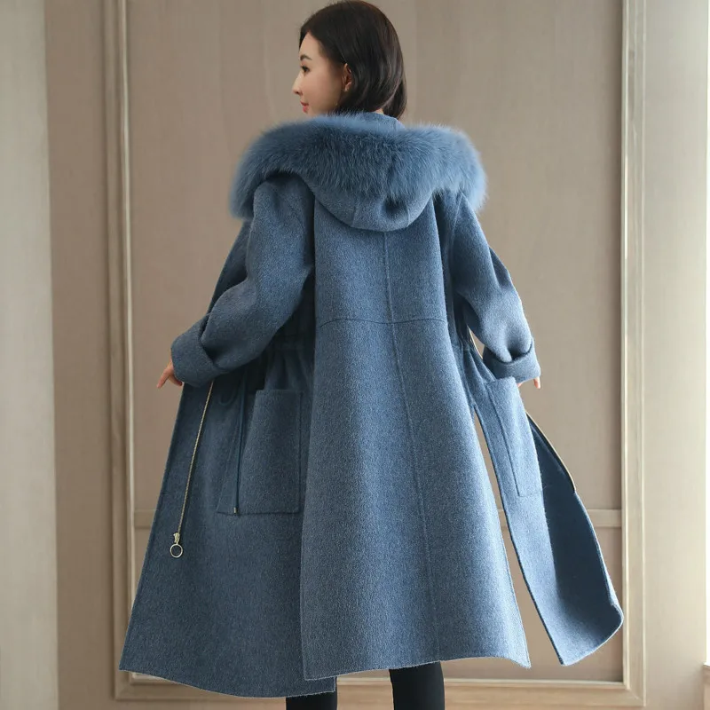 Пальто женское анти-сезон длинная куртка на осень и зиму, новая модель куртки с хлопковой подкладкой в Корейском стиле, куртка с большим меховым воротником, Пальто из толстой шерсти прилив