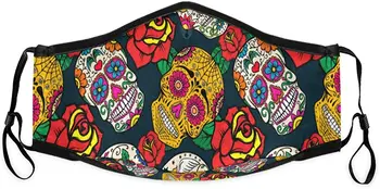 

Sugar Skull Dia De Los Muertos Face Mask Washable Anti Dust Mask with 4PCS 5Layers Filters for Bicycle, Cycling,Sports