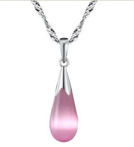 

FREE SHIPPINGPretty Natural Pink Opal jade 925 Sterling Silver Teardrop Pendant Necklace