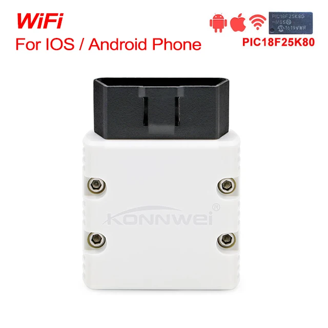 White ELM327 V1.5 PIC18F25K80 wifi KW902 Konnwei elm 327 OBD2 сканер работает на Android/IOS как ICAR2 OBDII диагностический инструмент - Цвет: White