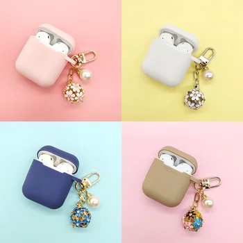 

For Apple AirPods Case Silicone Earphone Cases For Airpods 1 2 Accessories Headphones Cover Diamond Pearl Flower Ball Keychain