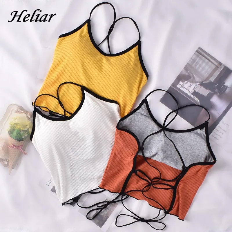 HELIAR Underwear Cotton Tops Women Backless Sexy Skinny Halter Crop Spaghetti Straps Camis For 2020 Summer | Женская одежда