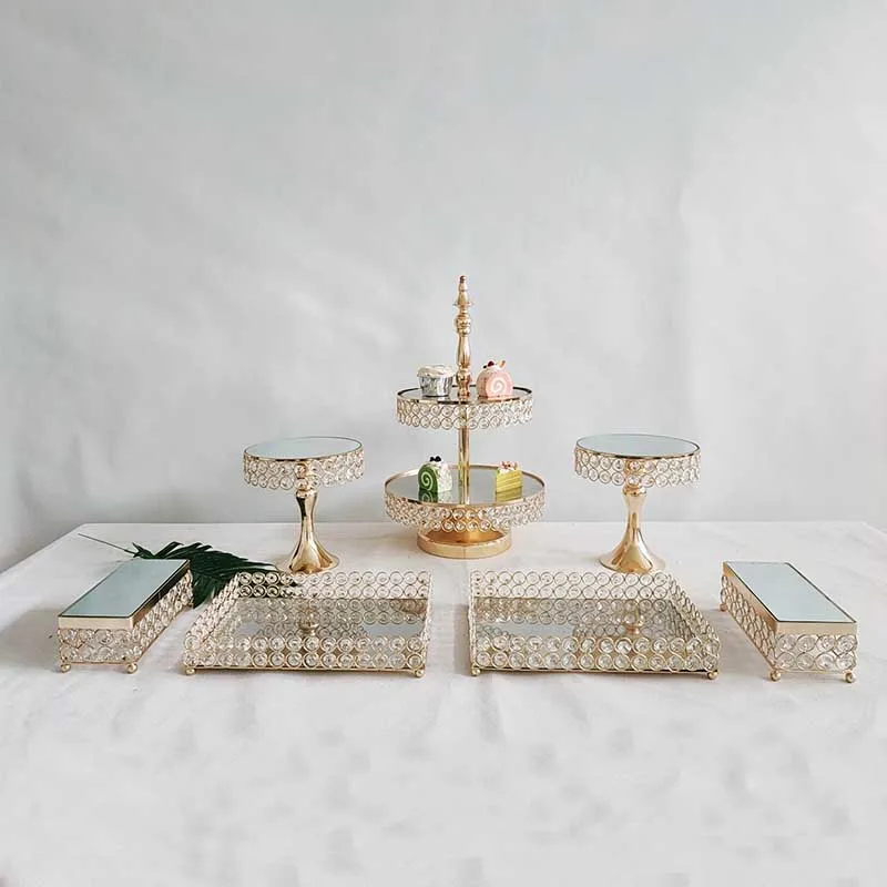 1-15pcs Crystal Cake Stand Set Metal mirror Cupcake stand decorations Dessert Pedestal wedding Party Display cake tray