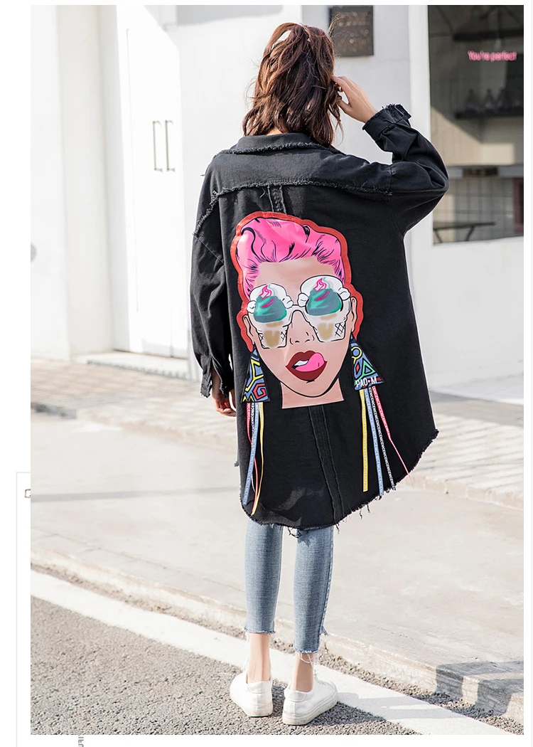 Boyfriend Casual Denim Jacket Woman Loose Coat Vintage Pattern Korea Print Windbreaker Chaqueta Mujer Harajuku Befree Vadim