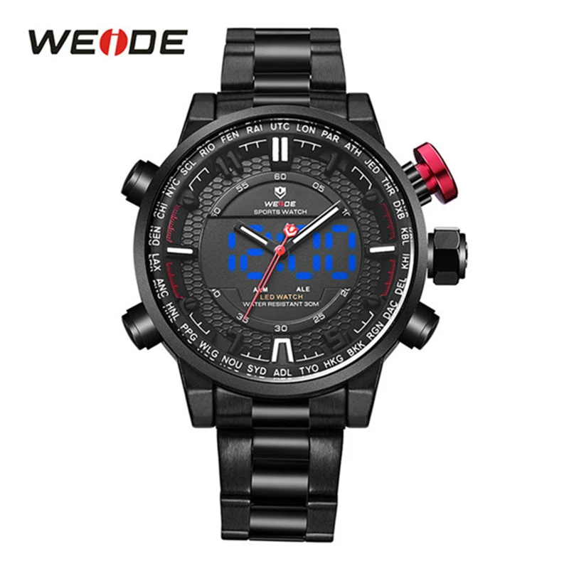 

WEIDE Men Watch Relogio Masculino Multiple Tops Business Auto Date Week Analog LED Display Alarm Watch Steel Strap Wrist watch