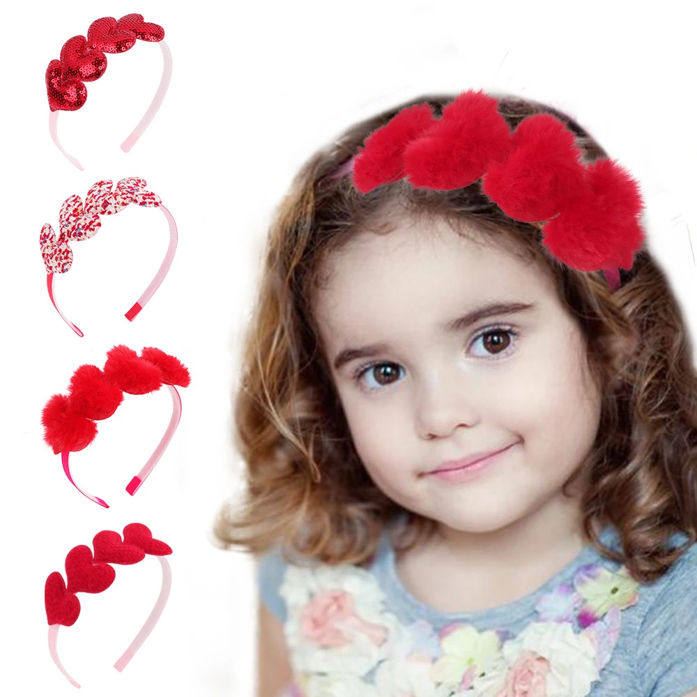 de corazones rojos para niños, cintas para el pelo para niñas, diadema de corazón de lentejuelas, accesorios para el cabello para bebés, diademas para niños 2021|Accesorios para el pelo| - AliExpress