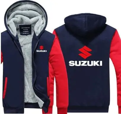Новые Зимние Цвета плюс бархат для Suzuki толстовка Свободный длинный рукав теплое пальто мужские модные толстовки воротник куртки - Цвет: Красный