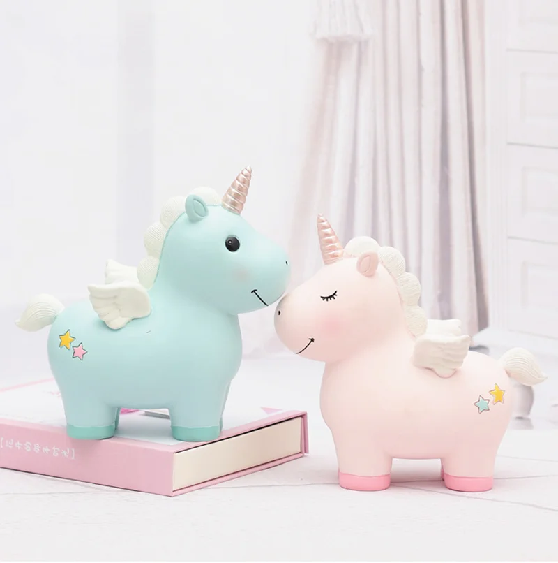 

Unicorn Horse money box Anti break desk top Ornament Art Home Decoration For Room Creative toys souvenir Student birthday gifts