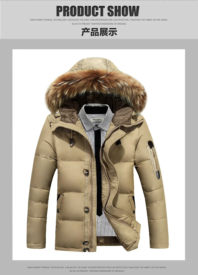 Пуховик мужской теплый толстый на молнии с меховым воротником и капюшоном пуховое пальто мужской пуховик зимние куртки для мужчин