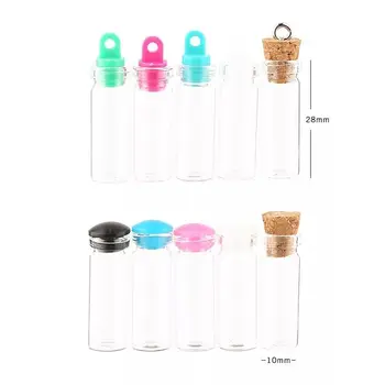 

300PCS 10*28mm 1ml Glass Empty Sample Jars Wishing Bottle Empty Storage Vials DIY Pendants Cork/Silicone/Plastic Cap Home Decor