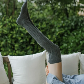 

1 Pair Women Girl Over Knee High Socks Korea Spring Autumn Winter Warm Knit Soft Thigh High Long Socks Solid Slim Stockings